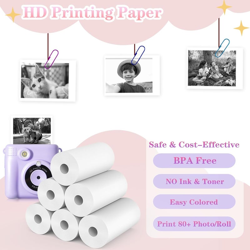 Phetium 20 Rolls Kids Camera Instant Print Refill Paper Set, HD Printing Thermal Paper for Most Kids Instant Camera Photo Print (White-20 Rolls) - Image 3
